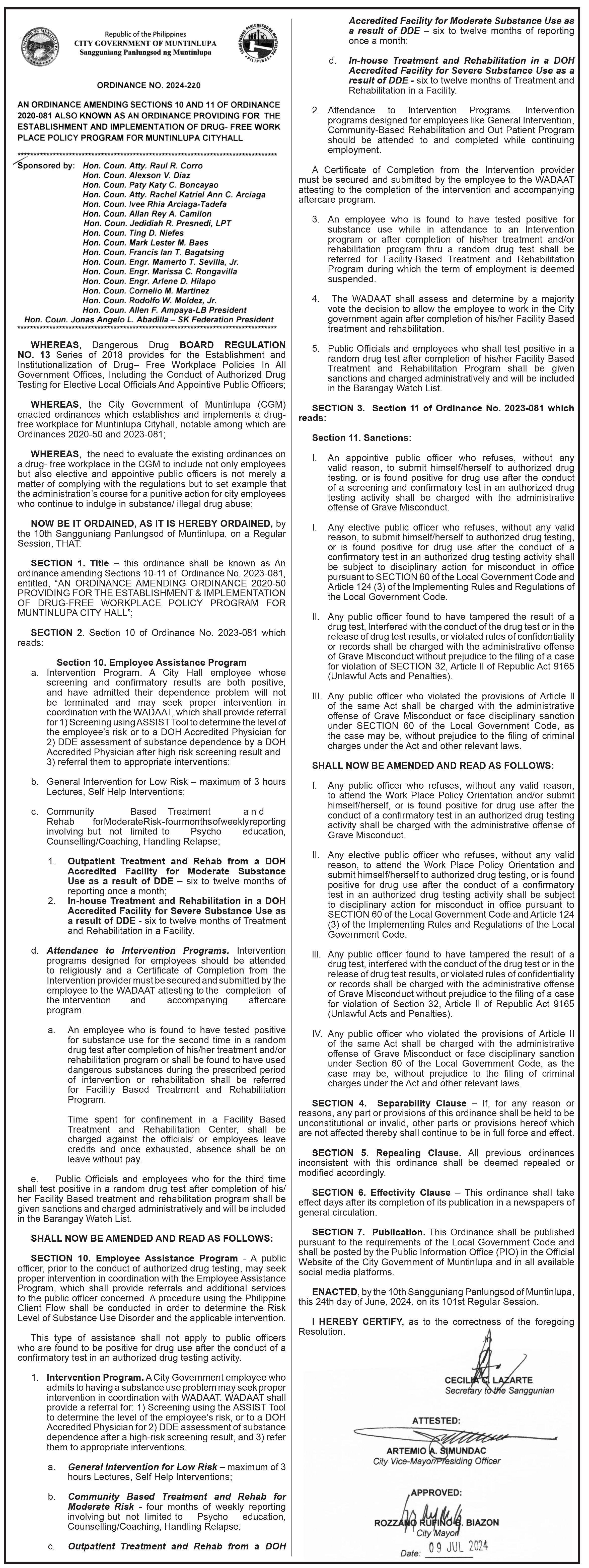 Government of Muntinlupa Ordinance No. 2024-220